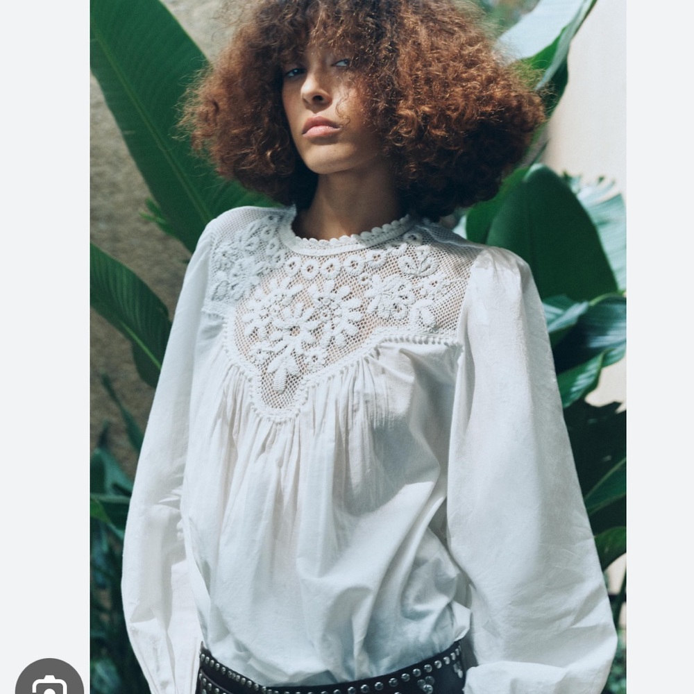 Zara NWT romantic combined mesh top blouse white 6895/041